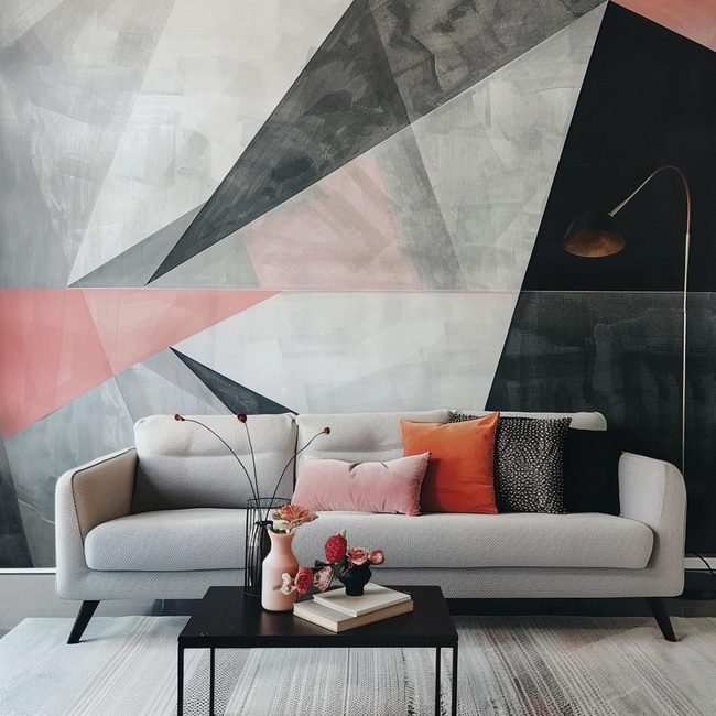 Blush Pink Geometric Triangle Wall Mural