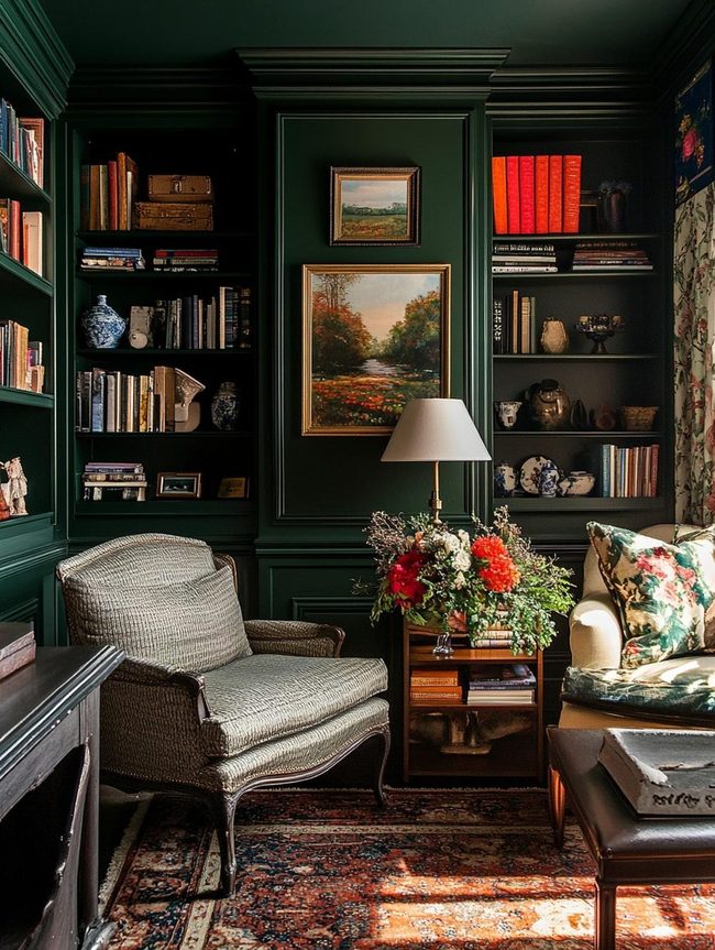 Dark Green Walls, Smart Storage Solutions