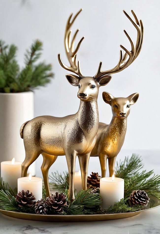 Metallic Deer With Mirrored Reflections