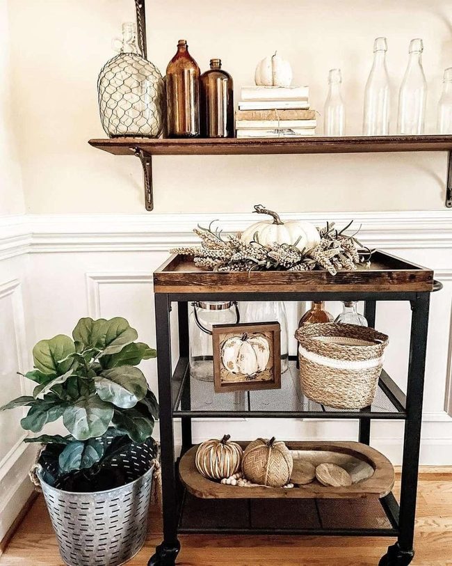 Brown Wood Metal Cart Display