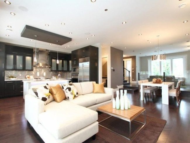 Dark Wood Floors Open Layout Living