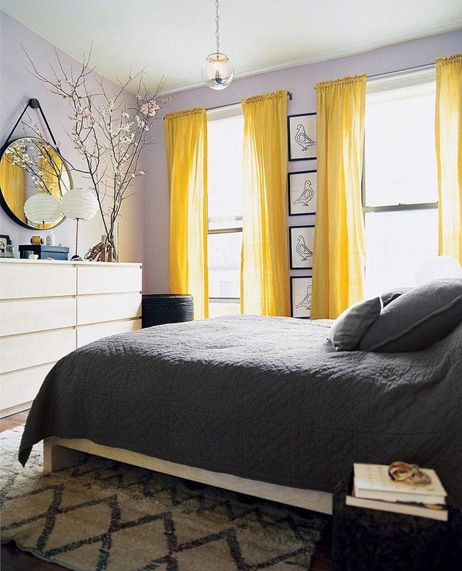 Sunny Yellow Curtains With Natural Wood Warmth