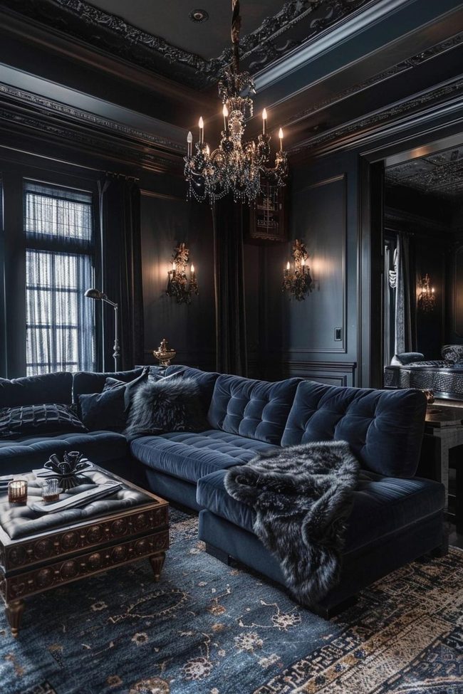 Dark Blue Velvet Gothic Room