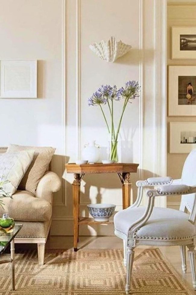 Beige Chairs with Purple Flowers
