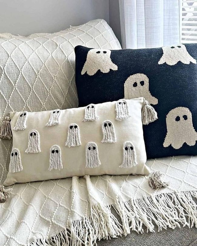 Playful Ghost Pillows Black White