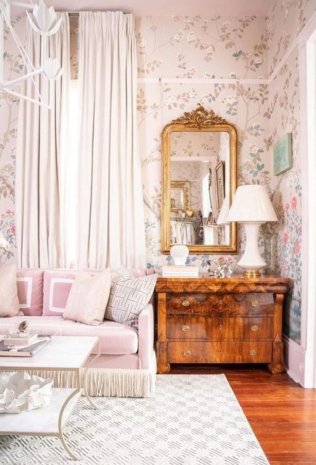 Pink Sofa Meets Floral Walls