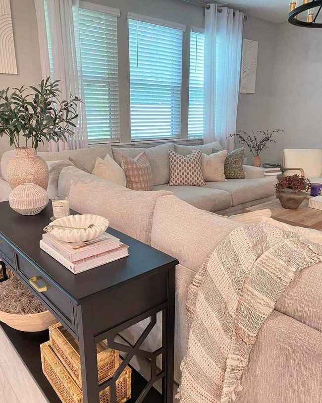 Beige L-Shaped Sofa Gathering Space