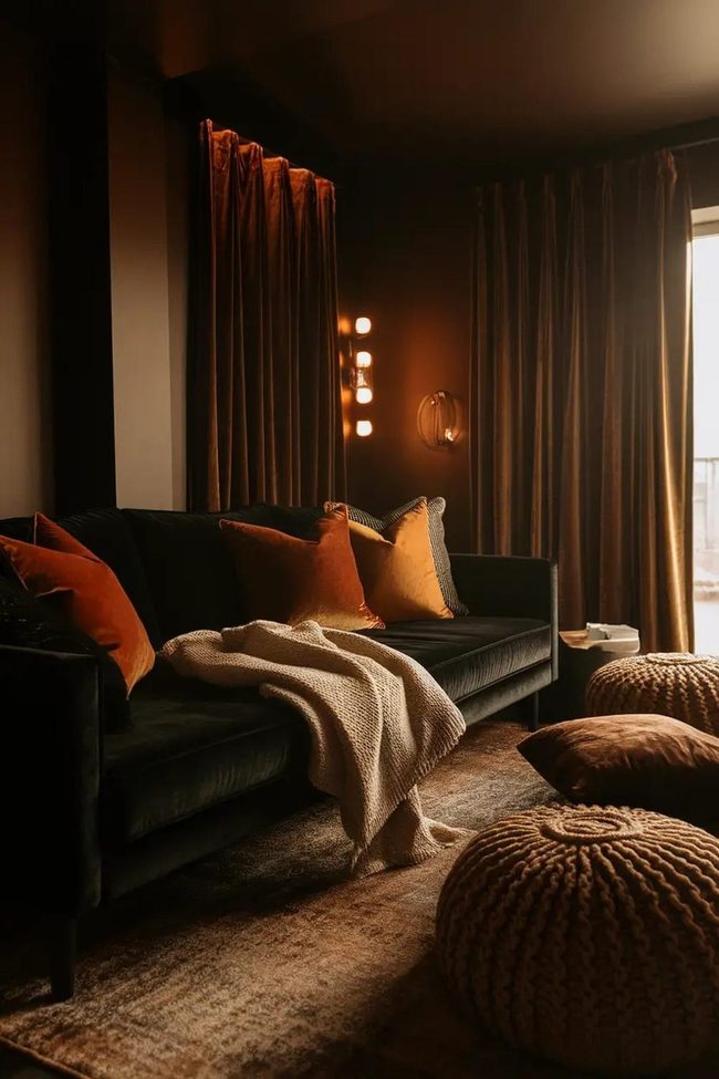Black Sofa Warm Layered Luxury