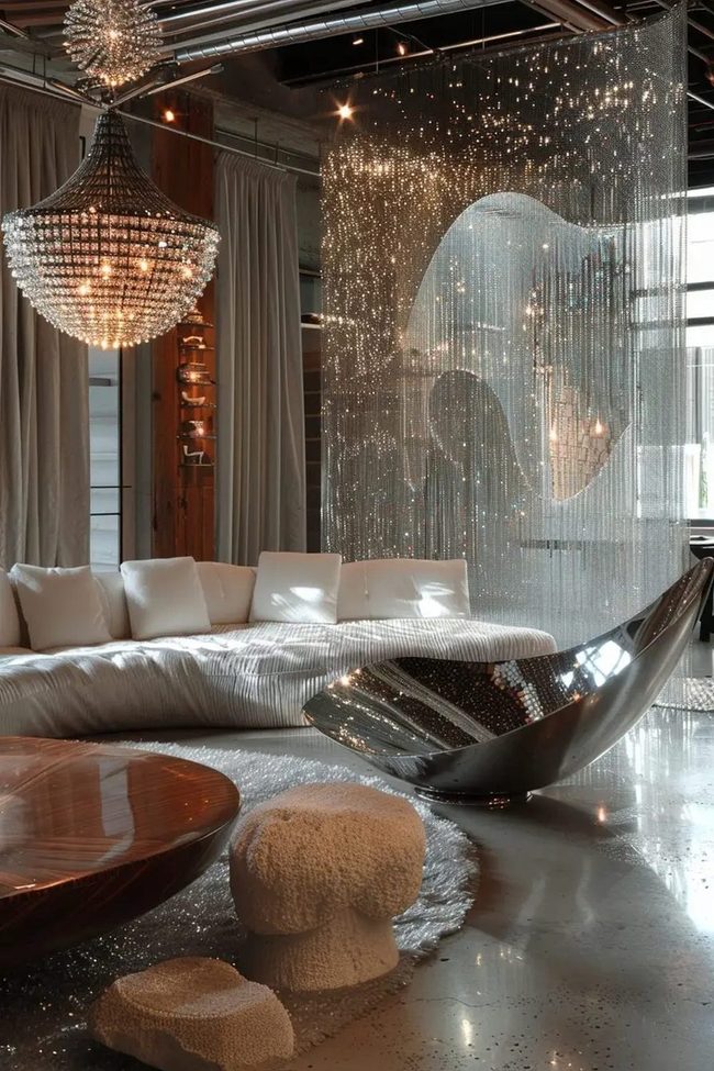 Crystal Chandelier Metallic Lounge