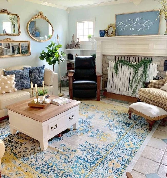 Yellow Blue Patterned Rug Star