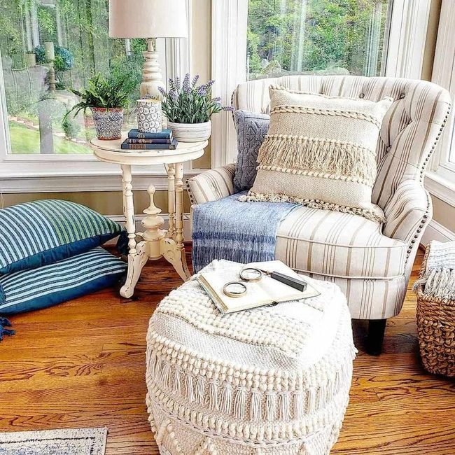 White Poufs, Golden Wood Floors