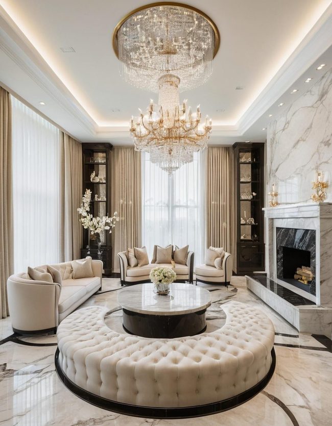 Marble Floors Meet Statement Chandelier