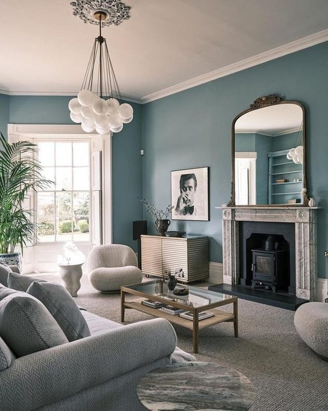 Blue-Green Walls, Bright Windows, Natural Light