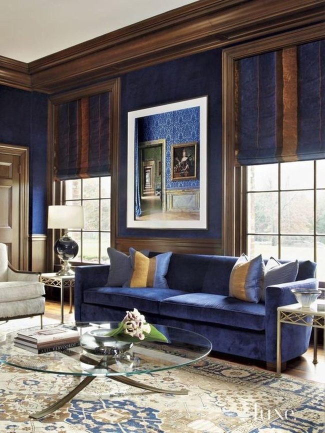 Blue Walls, Striped Shades, Wooden Warmth