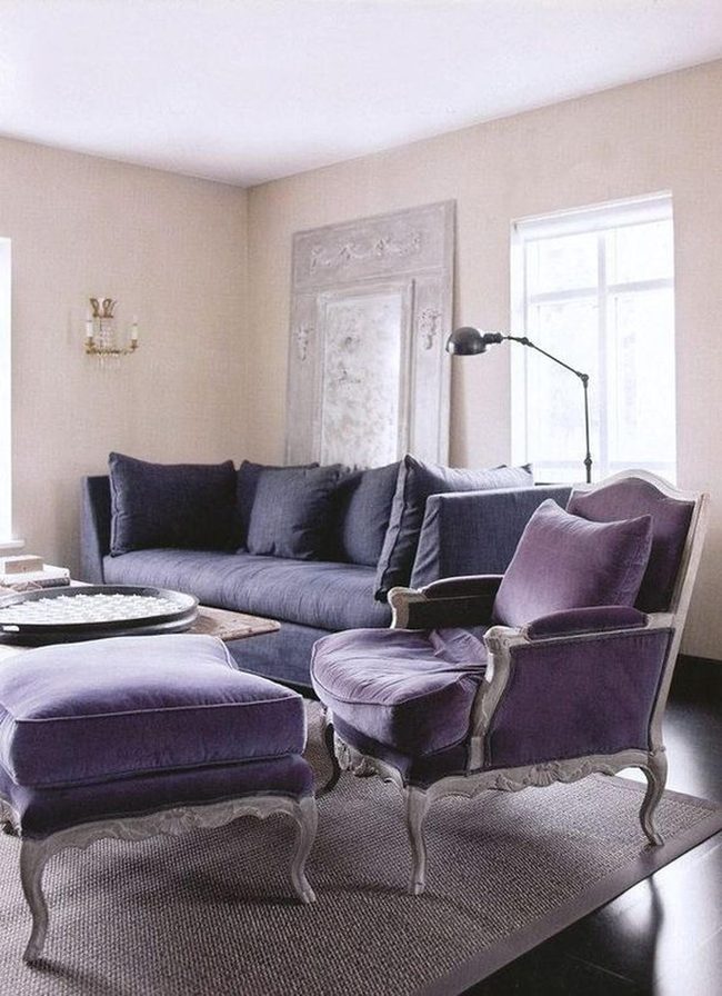 Deep Blue Sofa, Vintage Wooden Details