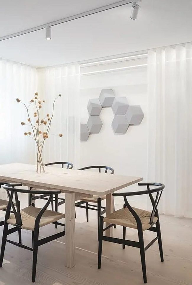 Light Wood And Black Woven Dining