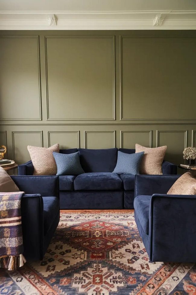 Green Wainscoting Meets Navy Depths