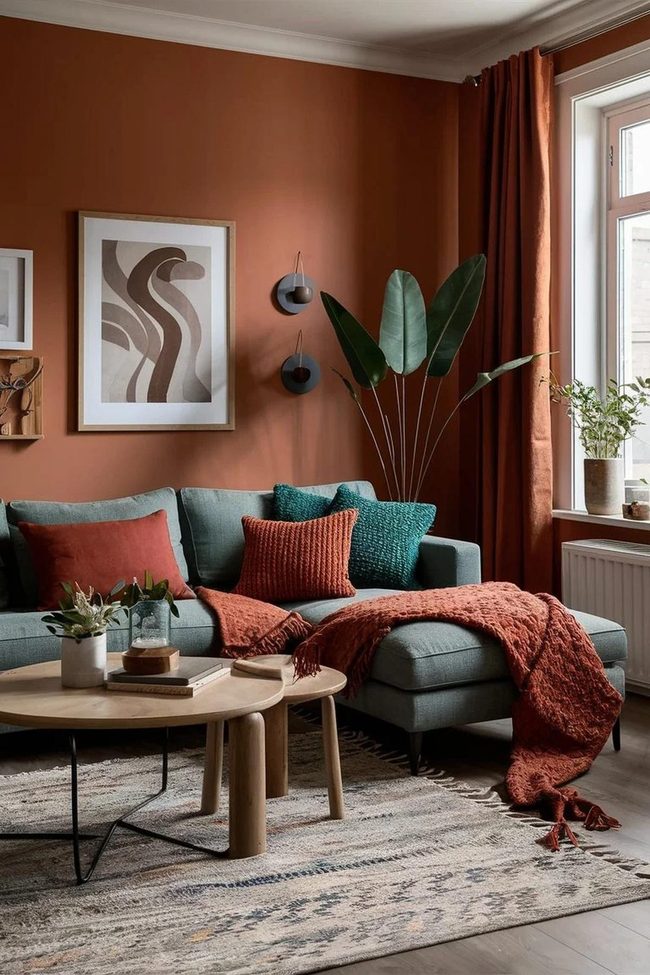 Burnt Orange Green Fabric Layers