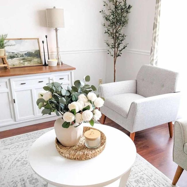 White Rattan Basket Living Room