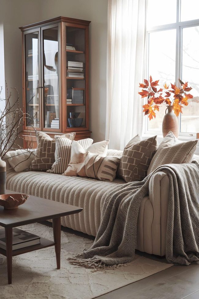 Autumn Airy Floods Beige Living Room