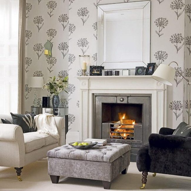 Fireplace Glow Meets Mirrored Space