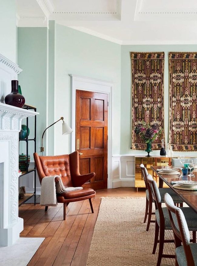 Mint Walls With Golden Wood Floors