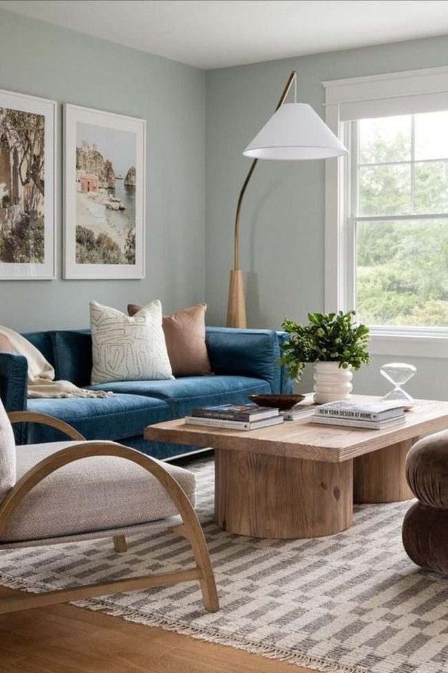 Deep Blue Statement Couch With Natural Light