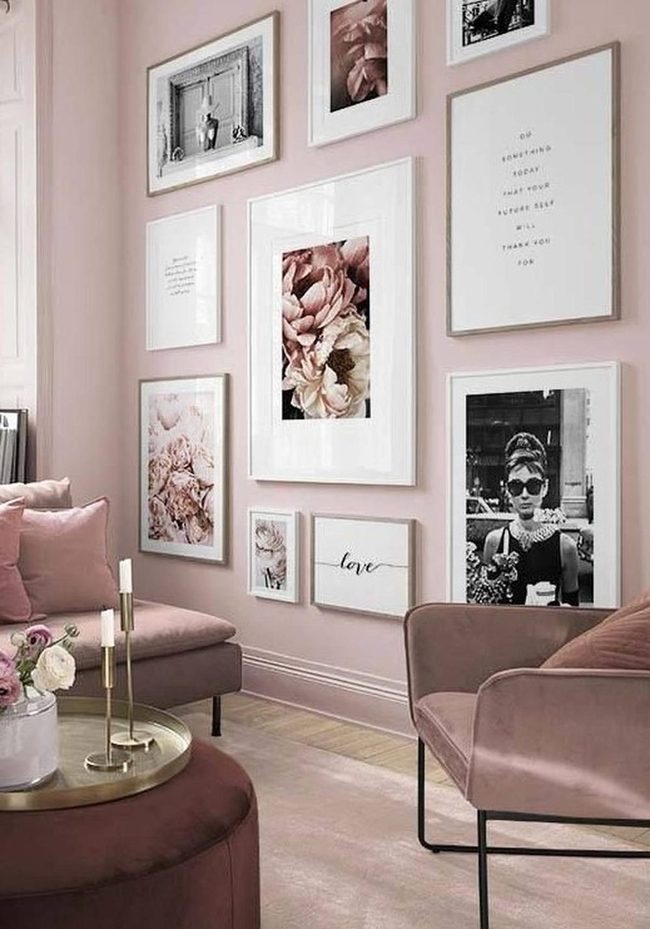 Pink Walls, Gallery Photos, Gold Accents