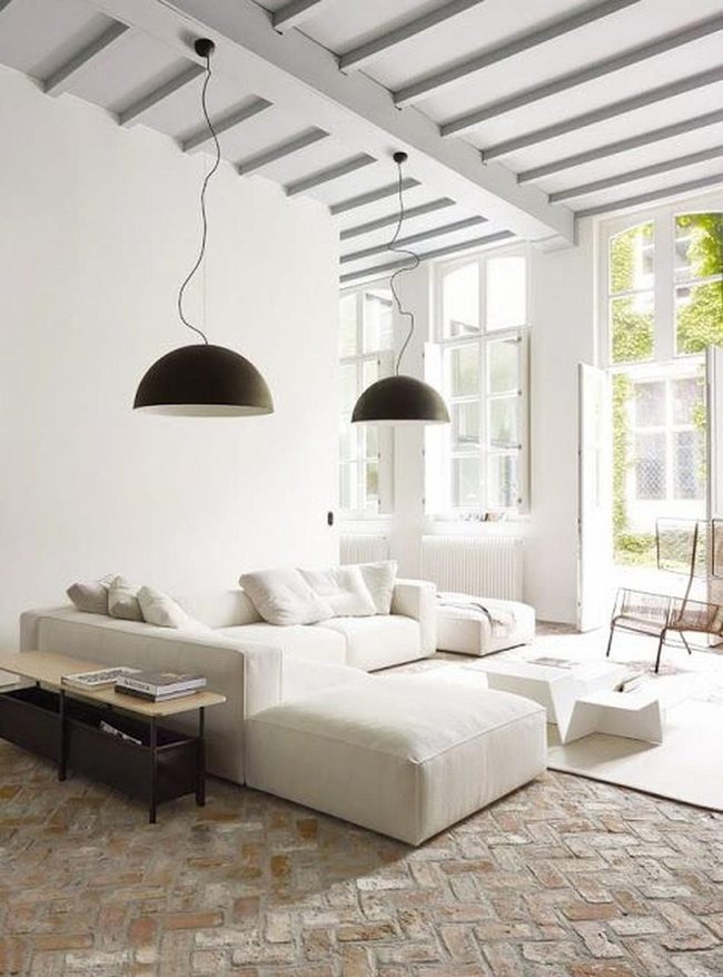 Brick Floors Meet Minimalist White