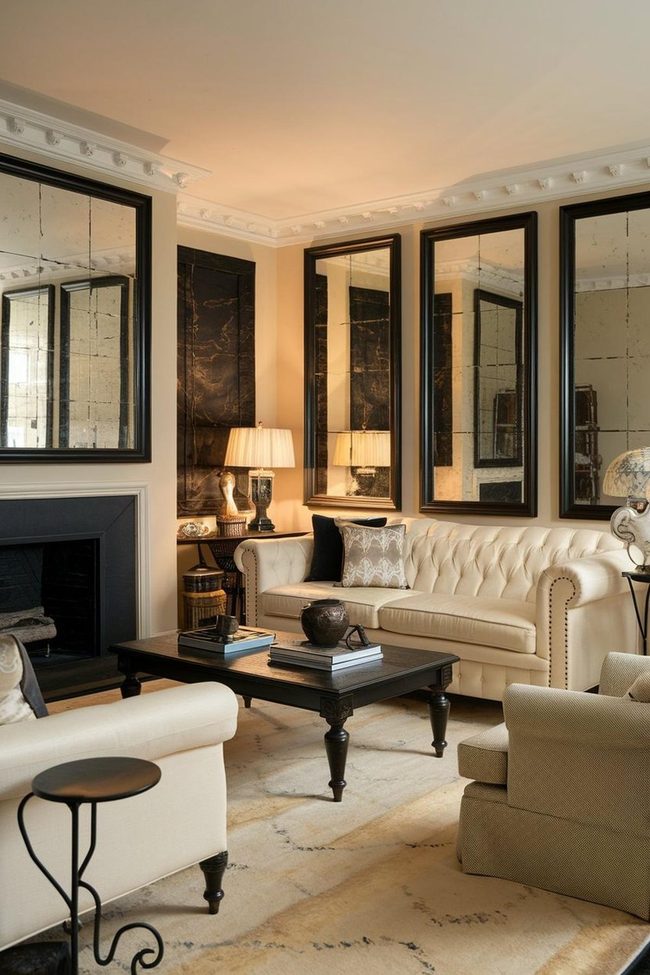 Cream Sofas Black Mirrors Grandeur