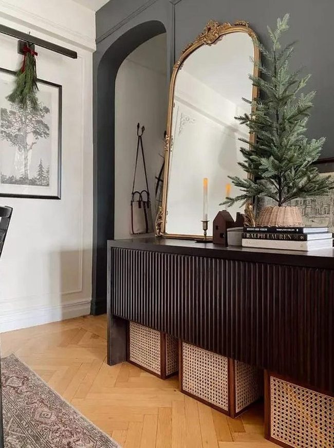 Golden Mirror And Wood In Neutral Tones