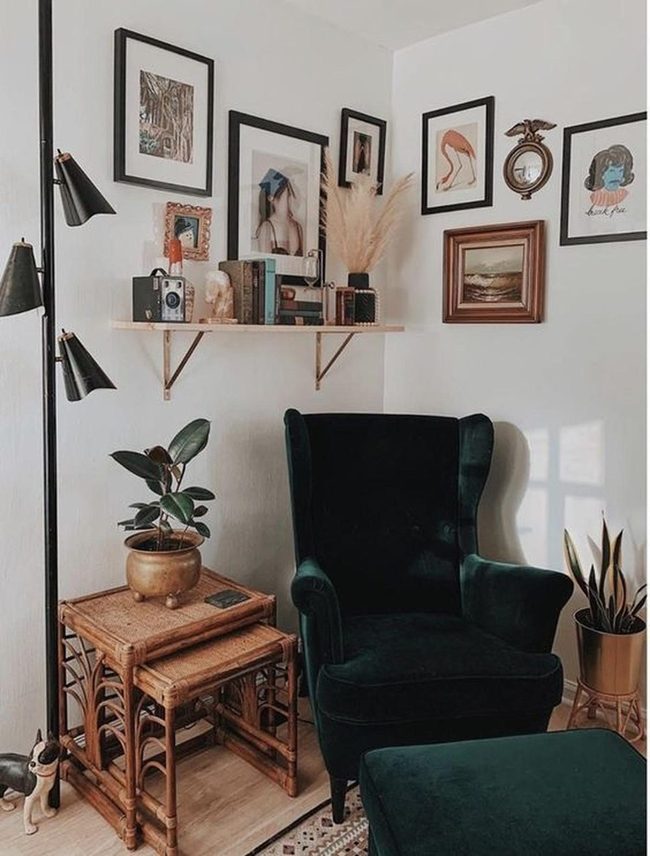 Dark Green Velvet Reading Nook