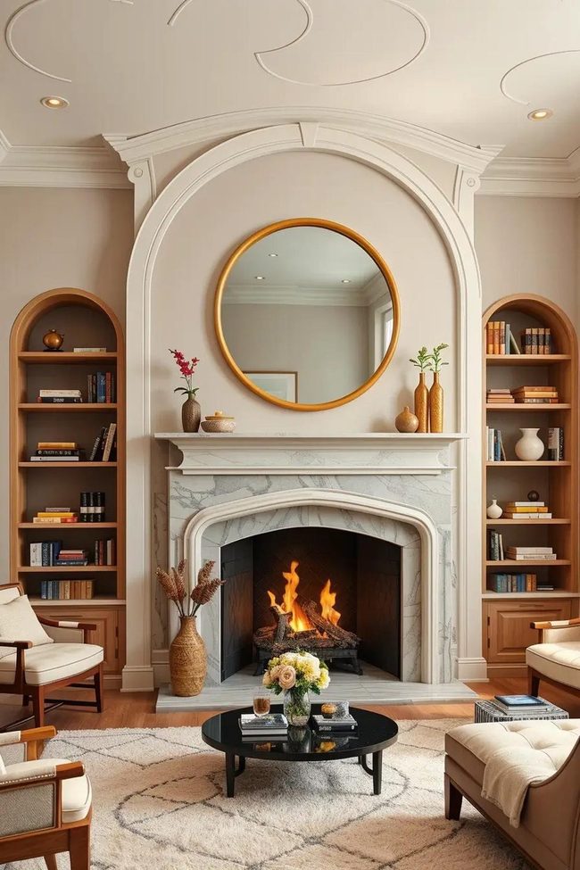 Curved Fireplace Mantel Statement