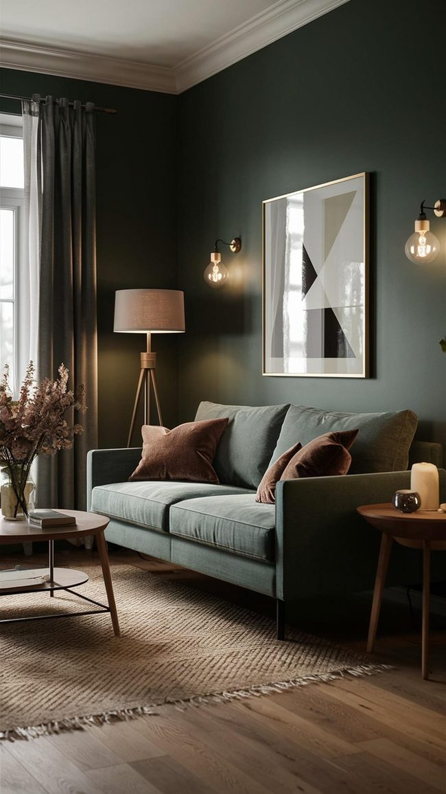 Deep Green Walls with Layered Lighting