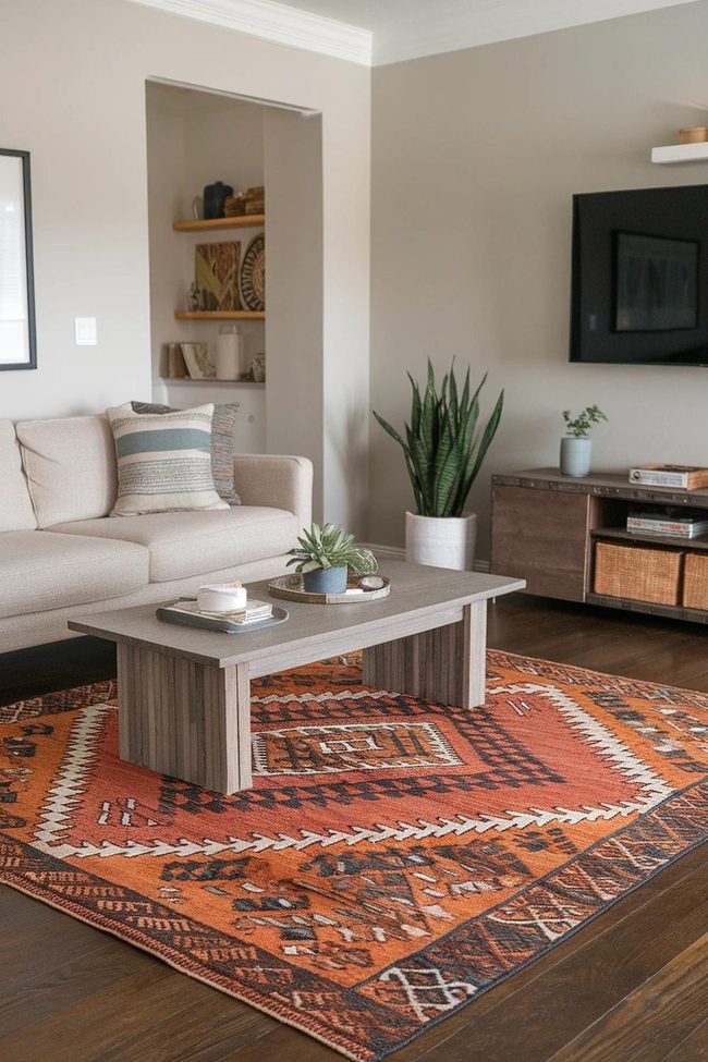 Patterned Rug Defines Entertainment Space