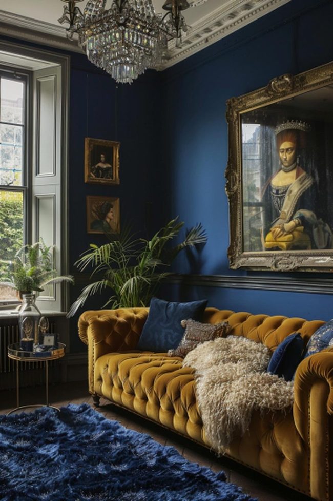 Gold Chesterfield Against Deep Blue
