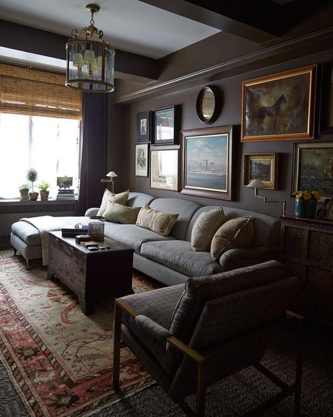 Brown Walls, Gray Sofa, Natural Light