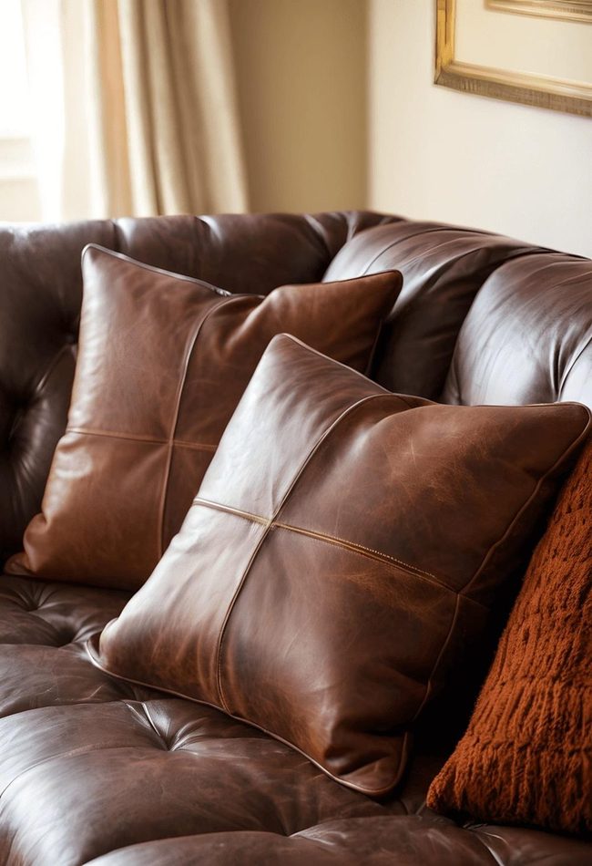 Burnt Orange Pillows Transform Dark Leather