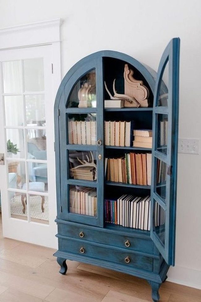 Blue Glass Cabinet Vintage Elegance