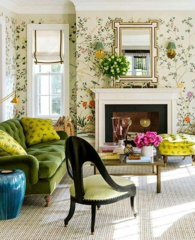 Botanical Green Velvet Living Room