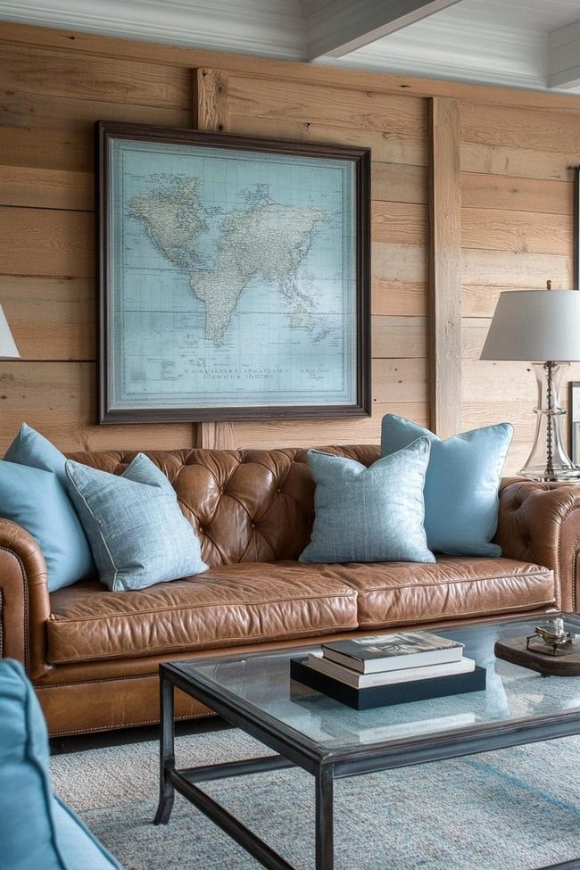 Brown Leather Meets French Blue Modern