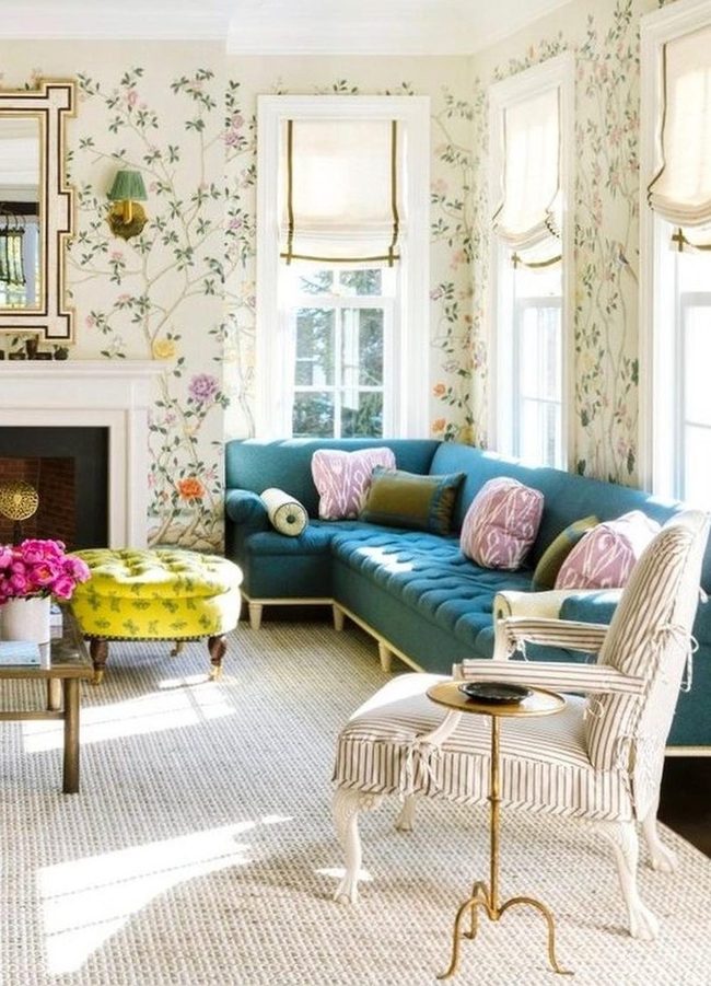 Teal Sofa Meets Sunny Yellow Ottoman
