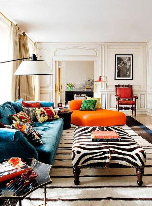 Blue Couches With Colorful Pillows