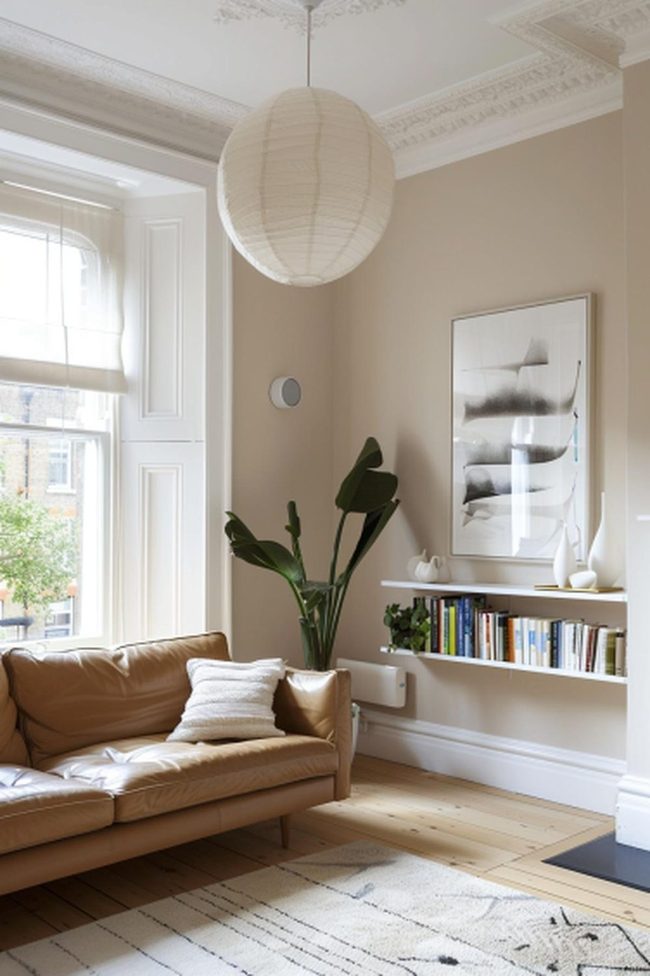 Tan Leather Sofa In Boho Living
