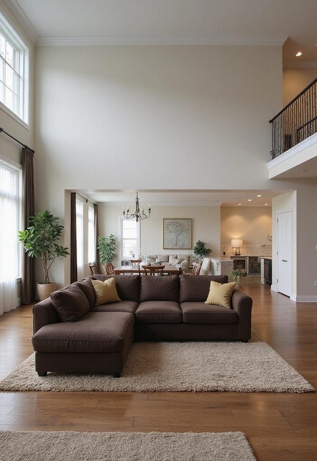 Dark Brown Couch Defines Open Spaces