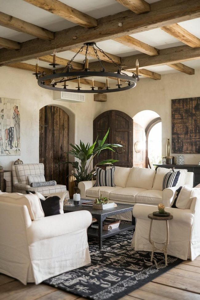 Cream Sofas Under Dark Wooden Beams