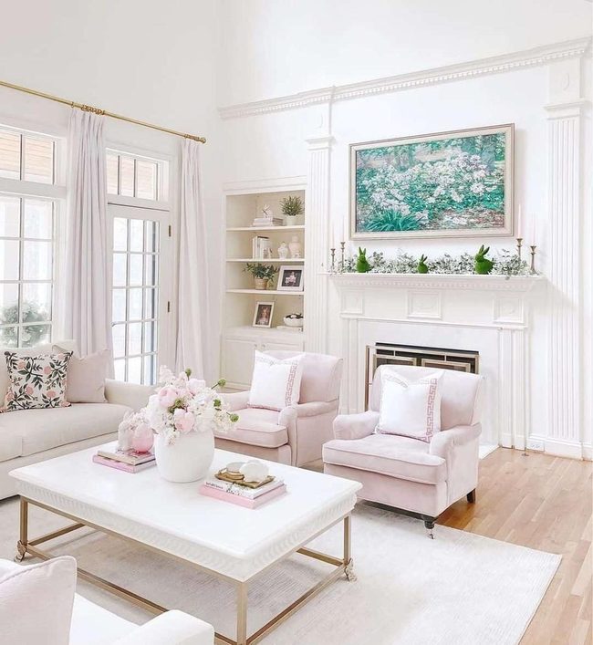 Beige Chairs, Botanical Art, Gold Accents