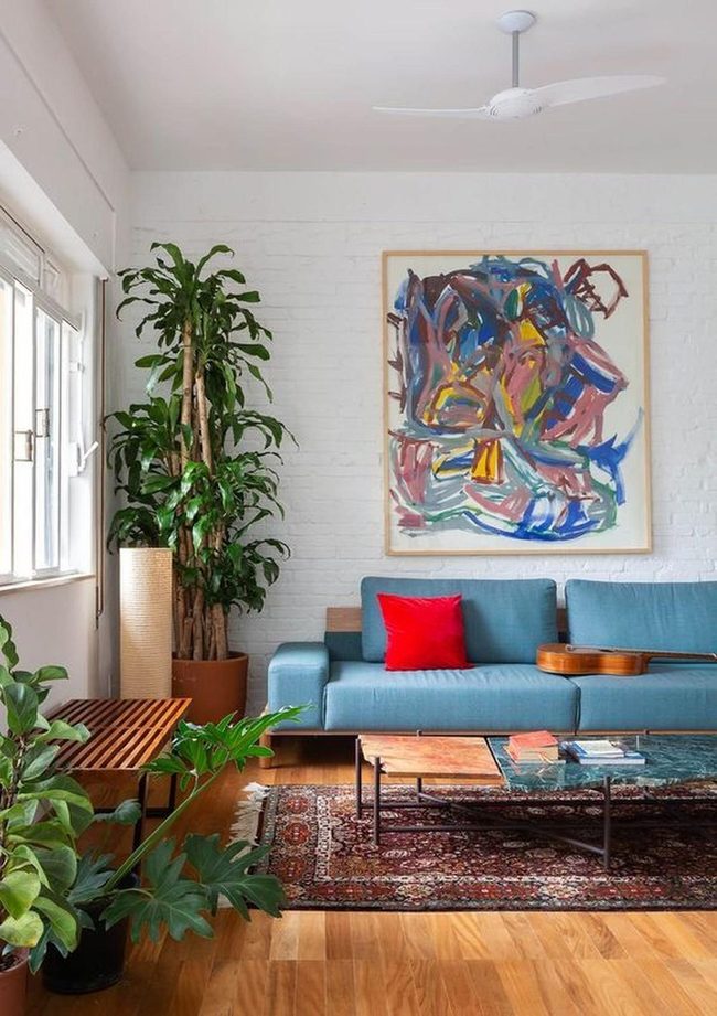 Blue Sofa Bold Abstract Wall