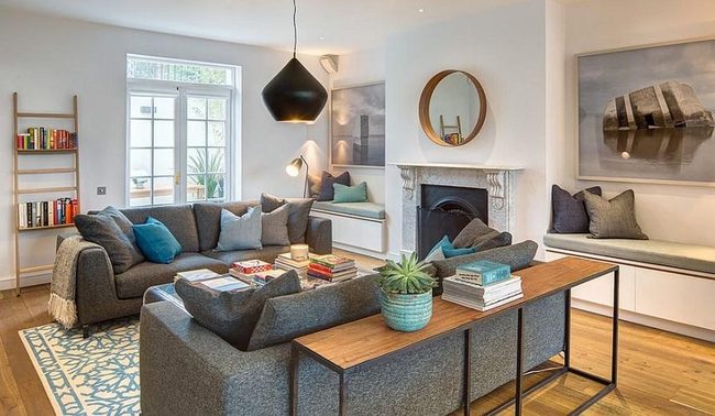 Gray Sofas, Wooden Warmth, Living Green
