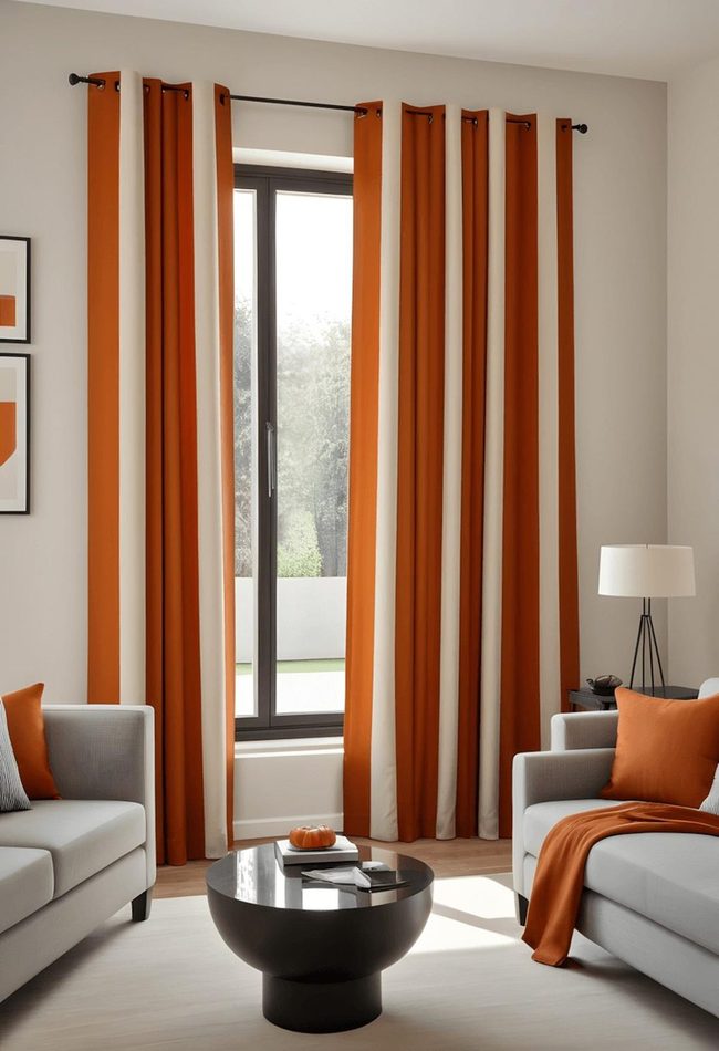 Burnt Orange Horizontal Stripe Curtains
